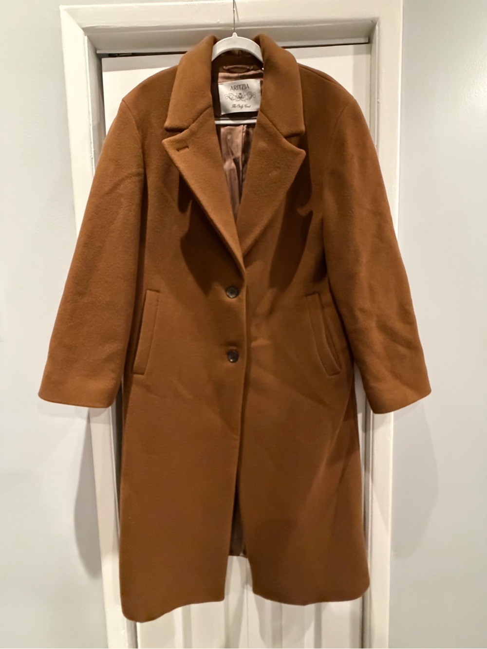 Aritzia Camel Brown Wool-Blend Single-Breasted Trench Coat